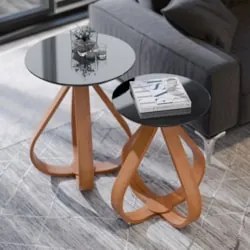 Mesa Canto Apoio com Pés de Madeira Kit 2 Samba Preto E05   - Mpozenat