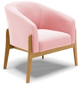 Poltrona com Puff Base de Madeira Stella Suede Rosa Bebê D03 - D'Rossi