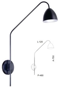 Arandela Haste Articulada Cúpula Aluminio 12X48X75Cm Metal 01Xe27 |Old... (PRETO)