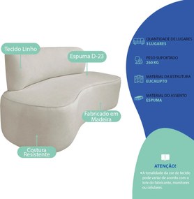 Kit Recamier Curvo Amsterdã 180cm e Poltrona Amore Luxo Linho