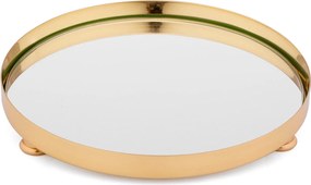 Bandeja Redonda Dourada C/ Fundo Espelho G