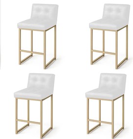 Banqueta Cozinha Alta com Encosto Industrial Kit 4 Champanhe Lirina PU C05 - D'Rossi - Branco