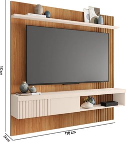 Painel TV 65 Pol 180cm Bancada Suspensa Ripado Luana C01 - D'Rossi - Freijó/Off White