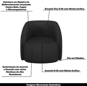 Poltrona Decorativa Clarke PU Preto G45 - Gran Belo