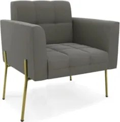 Poltrona Para Sala Pé Metal Dourado Kit 2 Ana Suede Grafite - Ibiza