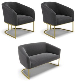 Namoradeira e 2 Poltronas Industrial Dourado Stella Bouclê D03 - D'Rossi - Grafite