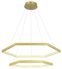 Pendente Hex Aros Ø80X3,5Cm / Ø60X3,5Cm Led 70W 3000K Bivolt / Hexagon... (Dourado)