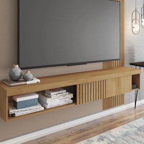 Painel TV 65 Pol 180cm Bancada Suspensa Ripado Luana C01 - D'Rossi - Fendi/Buriti