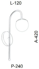 Arandela Globo Haste Curva Simples 12X24X42Cm Metal E Globo Ø12Cm 01Xg... (ROSE FOSCO, AMBAR)