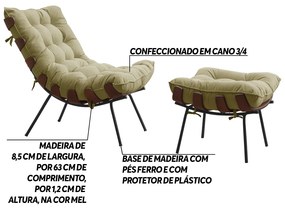 Conjunto Decorativo Poltrona e Puff Abel Base de Madeira Preto Veludo Bege G41 - Gran Belo