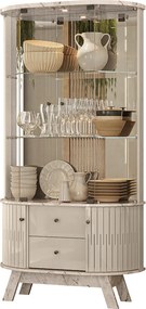 Cristaleira de Vidro com Led 91cm Sala de Jantar Zunari M20 - D'Rossi - Calacata e Off White
