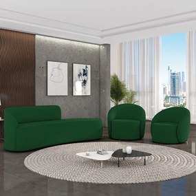 Sofá 4 Lugares Orgânico 220cm Morgan e 2 Poltronas Lua Suede D03 - D'Rossi - Verde