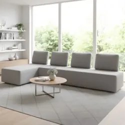 Sofá 4 Lugares Com Chaise 296cm Rovier Veludo Cinza Z32       - Mpozen