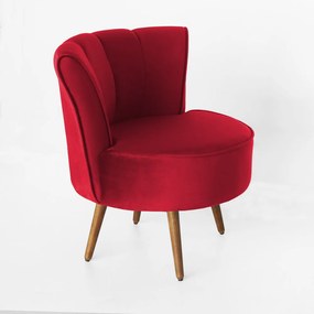 Poltrona Pérola Decorativa Pés Palito Veludo Vermelho