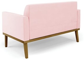 Sofá Namoradeira Base de Madeira Fixa Castanho Marisa Suede D03 - DRossi - Rosa Bebê