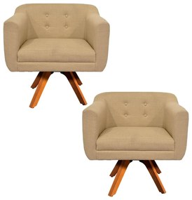 Kit 02 Poltronas Giratória Julia Linho Base Madeira MM30 D01 - D'Rossi - Palha A32