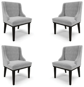 Kit 4 Cadeiras Decorativas Sala de Jantar Base Fixa de Madeira Firenze Suede Cinza/Preto G19 - Gran Belo