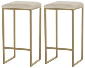 Kit 2 Banqueta Decorativa Billie Base Gold Veludo Bege G41 - Gran Belo