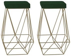 Kit 2 Banqueta Decorativa Kathy Base Gold Suede Verde G41 - Gran Belo
