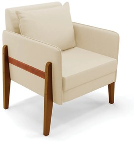 Poltrona Lana Linho Base de Madeira D03 - D'Rossi  - A19 Bege