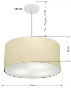 Lustre Pendente Cilíndrico Md-4243 Cúpula em Tecido 45x25cm Algodão Crú - Bivolt
