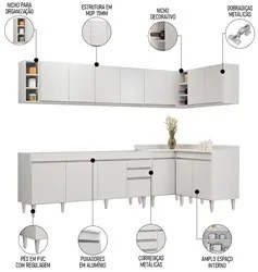 Armário de Cozinha Modulado de Canto 7 Peças CP34 Balcão sem Tampo Bra