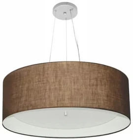 Lustre Pendente Cilíndrico Md-4013 Cúpula em Tecido 60x25cm Café / Branco - Bivolt