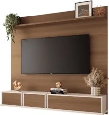 Painel TV 70 Pol 180cm Bancada Suspensa Mone H01 Off/Castanho - Mpozen