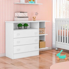 Kit Berço Mini Cama Taís e Cômoda Infantil 3 Gavetas com Nicho Brilhar Q01 - ADJ Decor