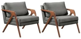 Kit 2 Poltronas Decorativa Mona Luxo Madeira Maciça Linho Cinza