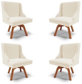 Kit 4 Cadeiras Decorativas Sala de Jantar Base Giratória de Madeira Firenze Linho Bege/Natural G19 - Gran Belo