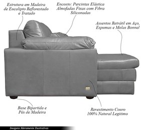 Sofá Decorativo Piece Bipartido Retrátil Sala de Estar 175cm Couro Cinza G58 - Gran Belo
