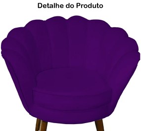Poltrona Decorativa Pétala Pés Palito Veludo Roxo - Sheep Estofados - Violeta escuro