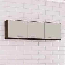 Armário Aéreo de Cozinha 120cm 3 Portas Classic Chocolate/Off White -