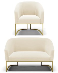 Sofá Namoradeira e Poltrona Base Industrial Dourado Stella Veludo D03 - D'Rossi - Bege