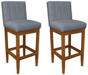 Kit 2 Banquetas Alta Sueli Base Madeira Maciça Estofada Suede Cinza Grafite