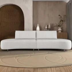 Sofá 3 Lugares 200cm Orgânico Pé Ferro Nagai Linho Gelo Z55 - Mpozenat