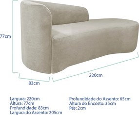 Kit Divã Recamier Orgânico França 220cm Lado Direito e 2 Poltronas Amore Linho
