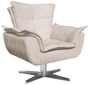 Poltrona Decorativa Base Giratória Cromada Charger Suede Bege G19 - Gran Belo