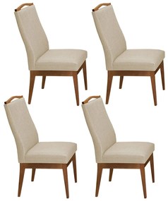 Conjunto 4 Cadeiras Sala de Jantar Lara Linho/Poliester Bege