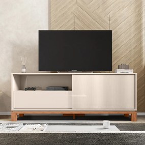 Rack Bancada Tv Para Sala de Estar 150cm Visari C01 - D'Rossi - Off White/Freijó