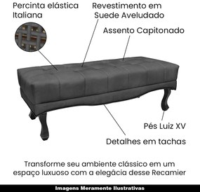 Recamier Decorativo 90cm Loewe Suede Pés de Madeira Cinza G63 - Gran Belo