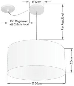 Lustre Pendente Cilíndrico Com Desvio De Centro Md-4151 Cúpula  50x25cm Linho Bege - Bivolt