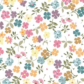 Papel de Parede Floral Laranja Rosa Roxo Amarelo Verde e Branco