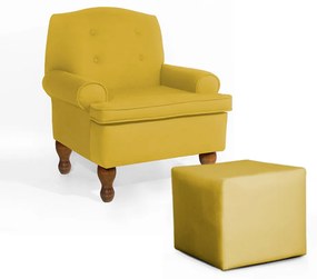 Conjunto Poltrona Vovó Lucy Decorativa + Puff Ana Suede Amarelo