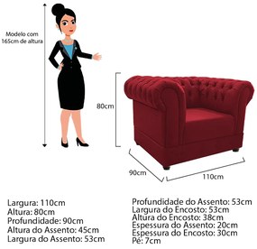 Kit Poltrona e Namoradeira Chesterfield Ana Suede Vermelho - ADJ Decor