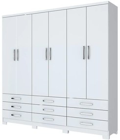 Guarda Roupa Roupeiro Casal 6 Portas 9 Gavetas Lara Branco