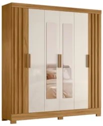 Guarda Roupa Casal 195cm Espelho Ripado Arlon Z17 Freijó/Off - Mpozena