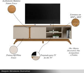 Rack Bancada Decorativo Hiro MDP/MDF TV até 70 Polegadas com Nichos Nature/Off White G77 - Gran Belo