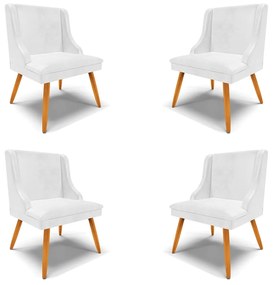 Kit 4 Cadeiras Decorativas Sala de Jantar Pés Palito de Madeira Firenze PU Branco Brilho/Natural G19 - Gran Belo